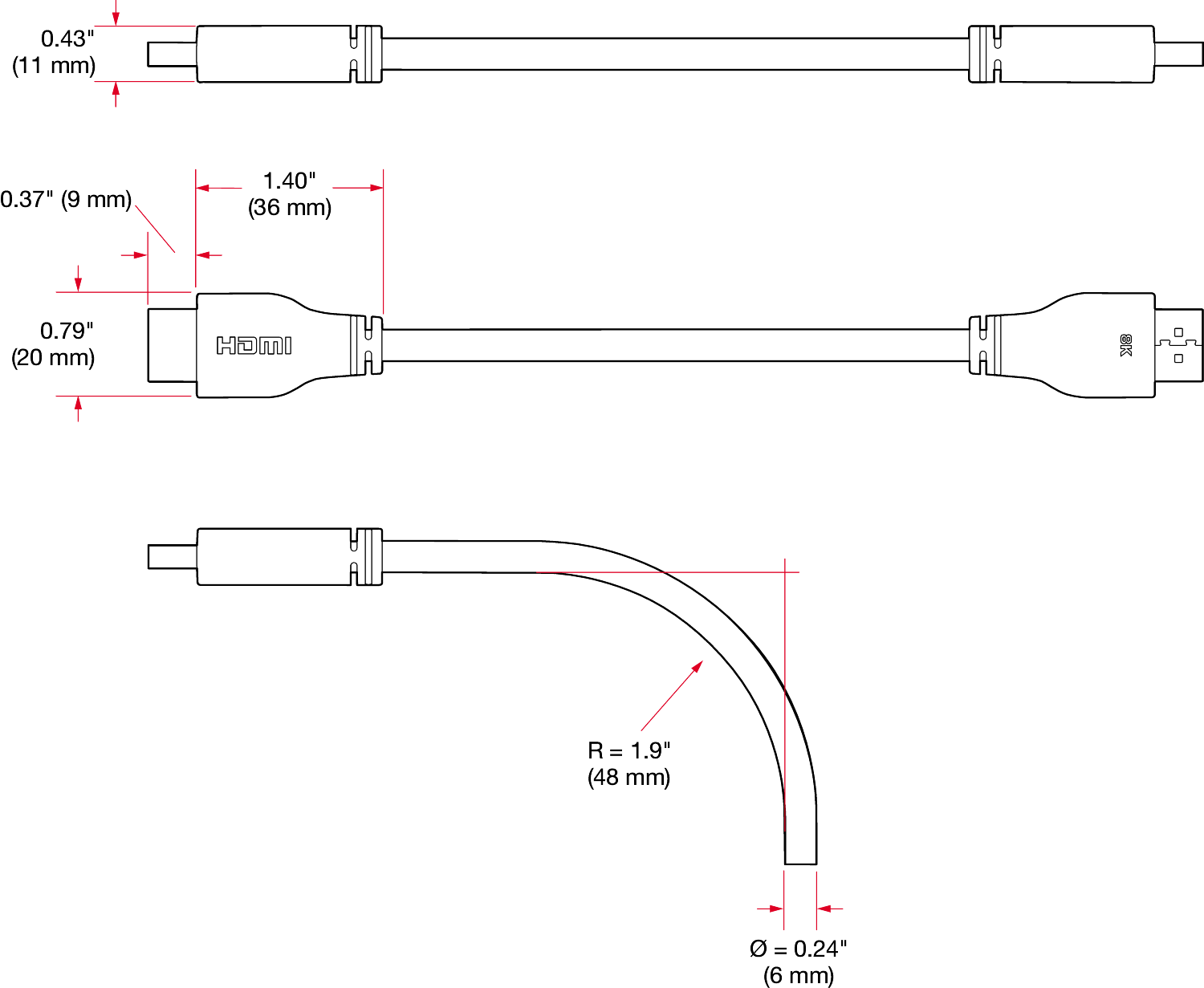 HD K Cable dimensions